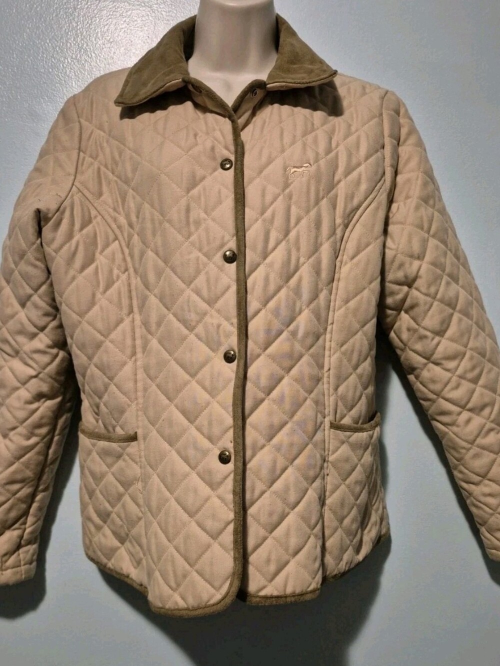 Piaffe Equestrian Design Tan  Piped Quilted Riding Barn Jacket Ladies L Button